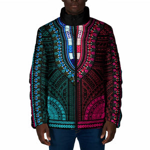 African Dashiki and Polynesian Pattern Padded Jacket Half Teal-Pink