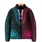 African Dashiki and Polynesian Pattern Padded Jacket Half Teal-Pink