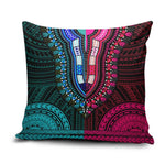 African Dashiki and Polynesian Pattern Pillow Cover Half Teal-Pink