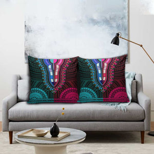 African Dashiki and Polynesian Pattern Pillow Cover Half Teal-Pink