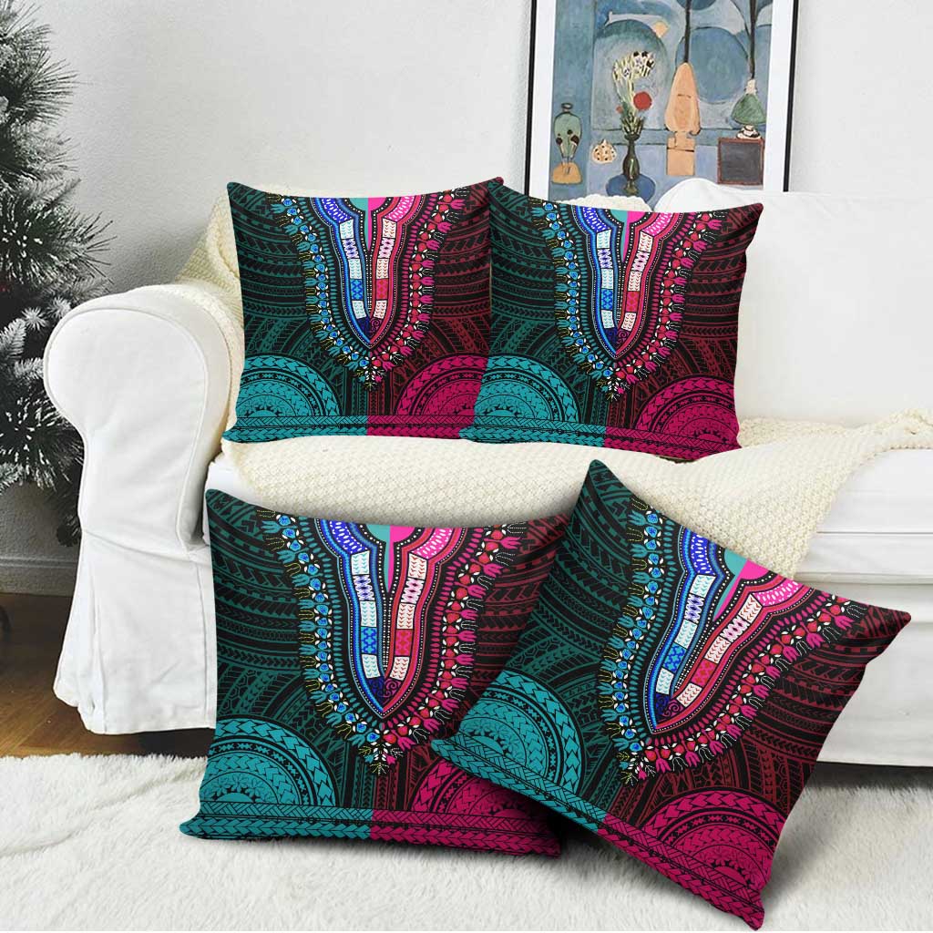 African Dashiki and Polynesian Pattern Pillow Cover Half Teal-Pink
