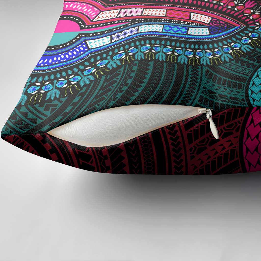 African Dashiki and Polynesian Pattern Pillow Cover Half Teal-Pink