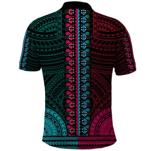 African Dashiki and Polynesian Pattern Polo Shirt Half Teal-Pink