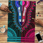 African Dashiki and Polynesian Pattern Puzzle Half Teal-Pink