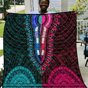 African Dashiki and Polynesian Pattern Quilt Half Teal-Pink