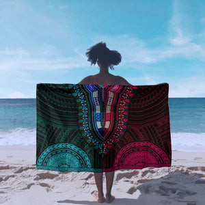 African Dashiki and Polynesian Pattern Sarong Half Teal-Pink