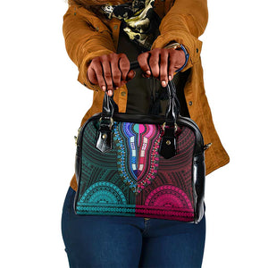 African Dashiki and Polynesian Pattern Shoulder Handbag Half Teal-Pink