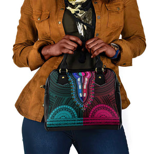 African Dashiki and Polynesian Pattern Shoulder Handbag Half Teal-Pink