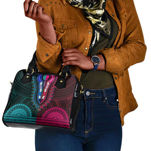 African Dashiki and Polynesian Pattern Shoulder Handbag Half Teal-Pink