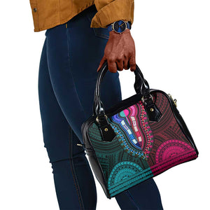 African Dashiki and Polynesian Pattern Shoulder Handbag Half Teal-Pink