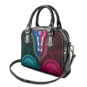 African Dashiki and Polynesian Pattern Shoulder Handbag Half Teal-Pink