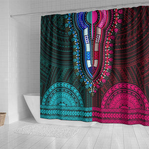 African Dashiki and Polynesian Pattern Shower Curtain Half Teal-Pink