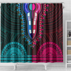 African Dashiki and Polynesian Pattern Shower Curtain Half Teal-Pink