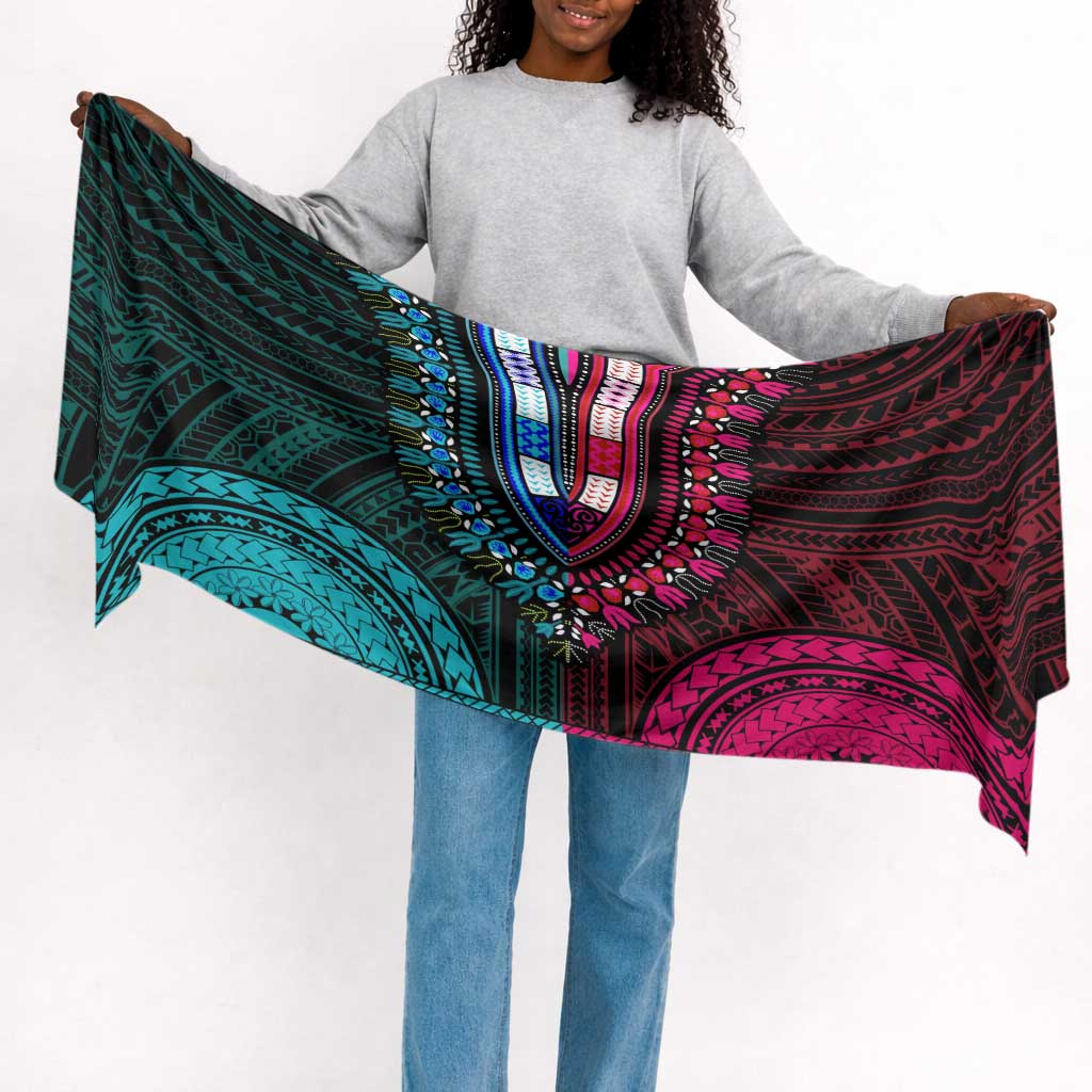 African Dashiki and Polynesian Pattern Simple Headwrap Half Teal-Pink