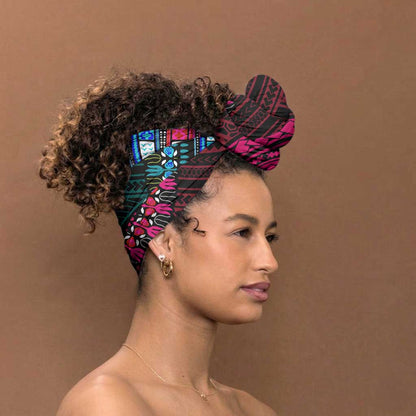 African Dashiki and Polynesian Pattern Simple Headwrap Half Teal-Pink