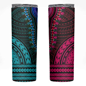 African Dashiki and Polynesian Pattern Skinny Tumbler Half Teal-Pink