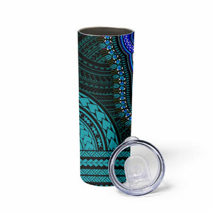 African Dashiki and Polynesian Pattern Skinny Tumbler Half Teal-Pink