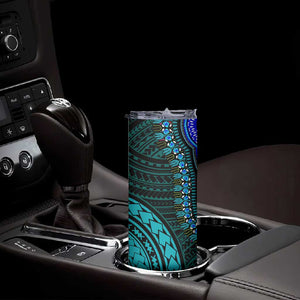 African Dashiki and Polynesian Pattern Skinny Tumbler Half Teal-Pink