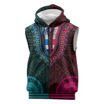 African Dashiki and Polynesian Pattern Sleeveless Zip Hoodie Half Teal-Pink - African Pride