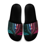 African Dashiki and Polynesian Pattern Slide Sandals Half Teal-Pink