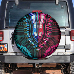 African Dashiki and Polynesian Pattern Spare Tire Cover Half Teal-Pink