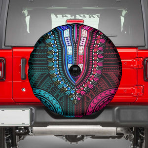 African Dashiki and Polynesian Pattern Spare Tire Cover Half Teal-Pink