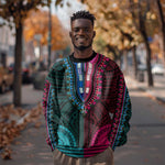 African Dashiki and Polynesian Pattern Sweatshirt Half Teal-Pink