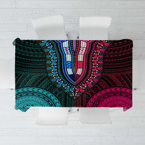 African Dashiki and Polynesian Pattern Tablecloth Half Teal-Pink