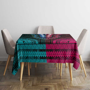 African Dashiki and Polynesian Pattern Tablecloth Half Teal-Pink