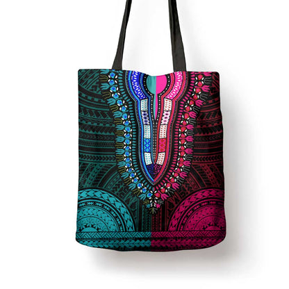 African Dashiki and Polynesian Pattern Tote Bag Half Teal-Pink