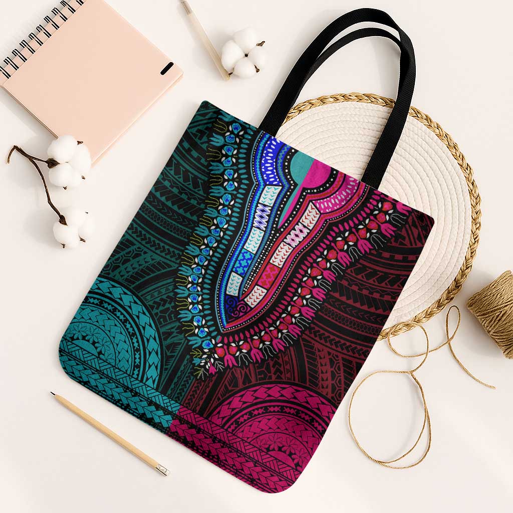 African Dashiki and Polynesian Pattern Tote Bag Half Teal-Pink