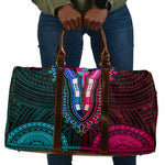 African Dashiki and Polynesian Pattern Travel Bag Half Teal-Pink