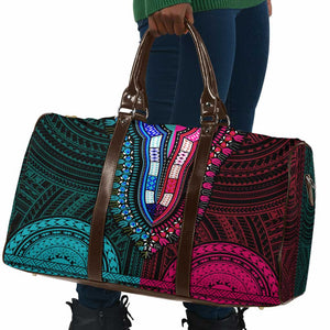 African Dashiki and Polynesian Pattern Travel Bag Half Teal-Pink