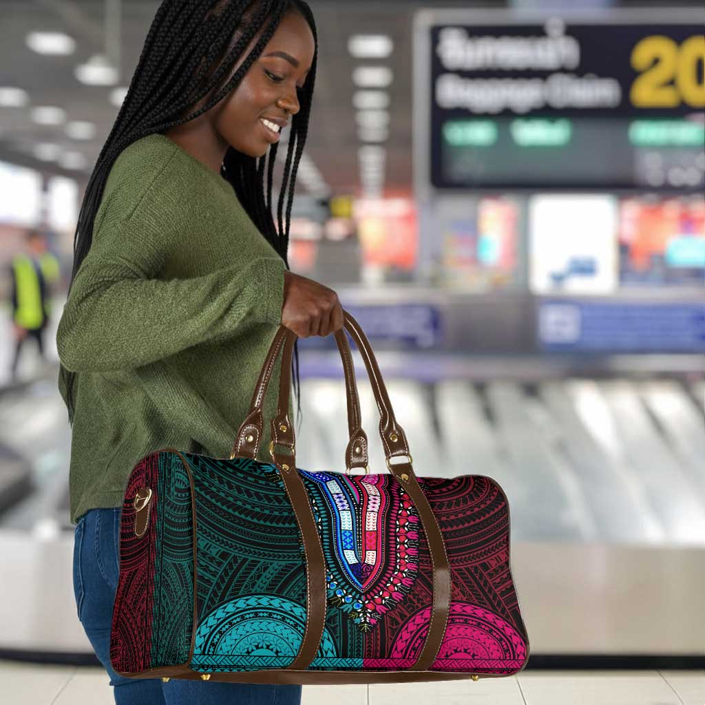 African Dashiki and Polynesian Pattern Travel Bag Half Teal-Pink