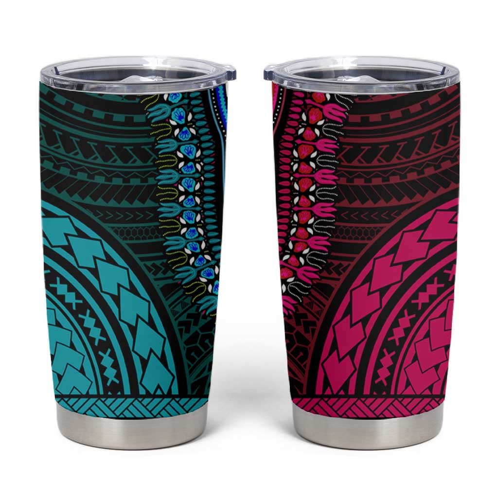 African Dashiki and Polynesian Pattern Tumbler Cup Half Teal-Pink