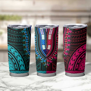 African Dashiki and Polynesian Pattern Tumbler Cup Half Teal-Pink