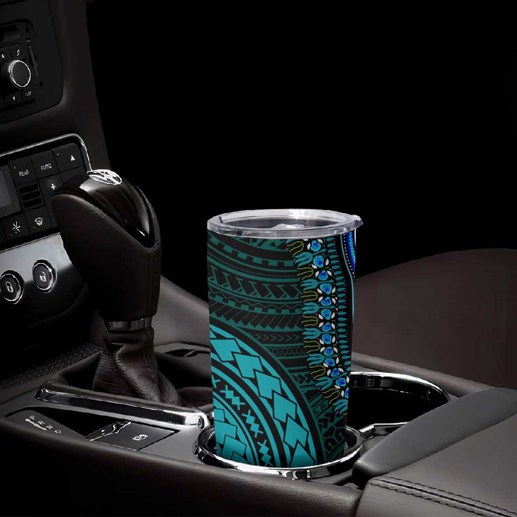 African Dashiki and Polynesian Pattern Tumbler Cup Half Teal-Pink