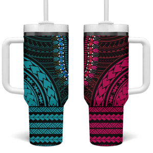 African Dashiki and Polynesian Pattern Tumbler With Handle Half Teal-Pink