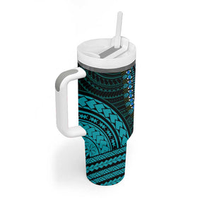 African Dashiki and Polynesian Pattern Tumbler With Handle Half Teal-Pink