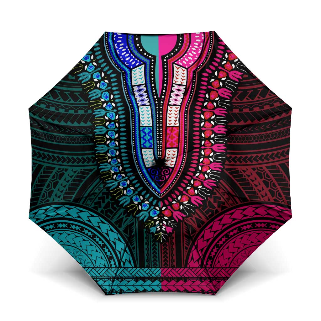 African Dashiki and Polynesian Pattern Umbrella Half Teal-Pink