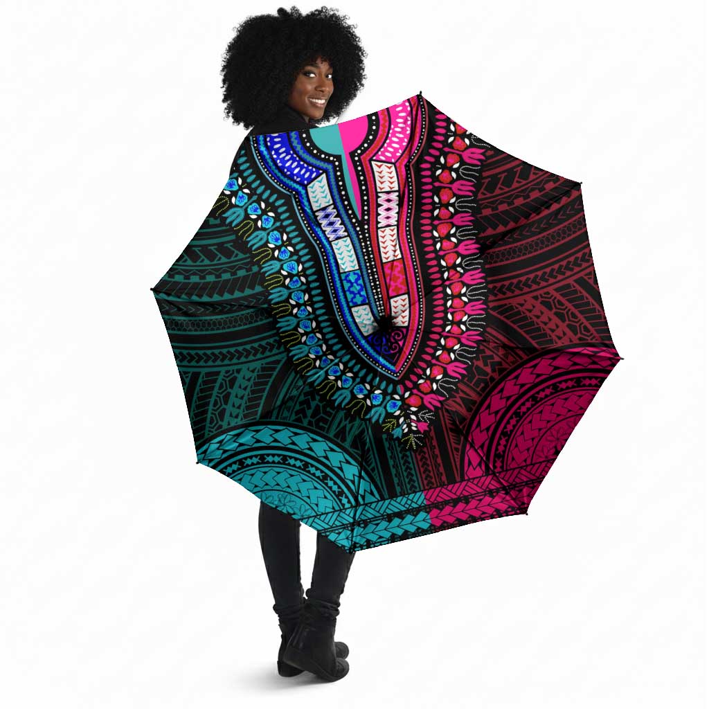 African Dashiki and Polynesian Pattern Umbrella Half Teal-Pink