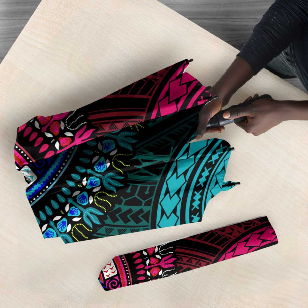 African Dashiki and Polynesian Pattern Umbrella Half Teal-Pink
