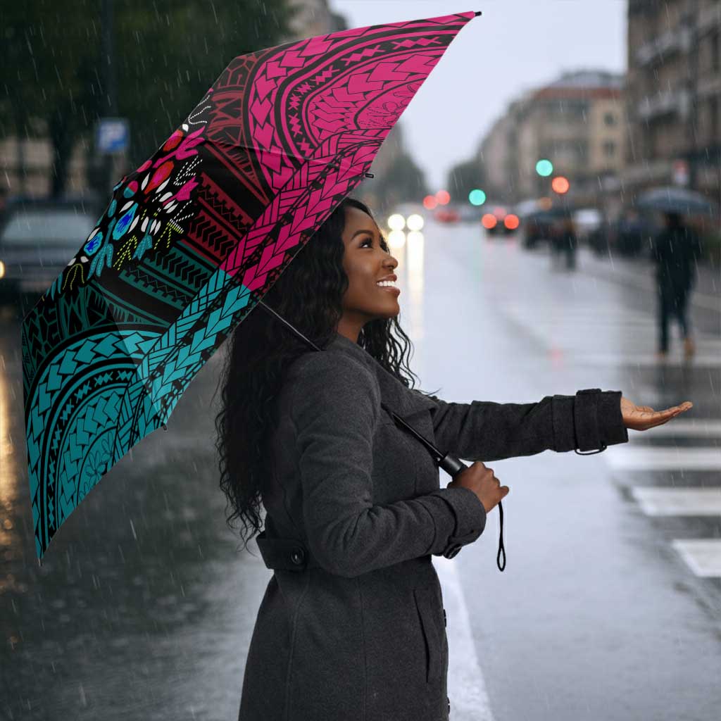 African Dashiki and Polynesian Pattern Umbrella Half Teal-Pink
