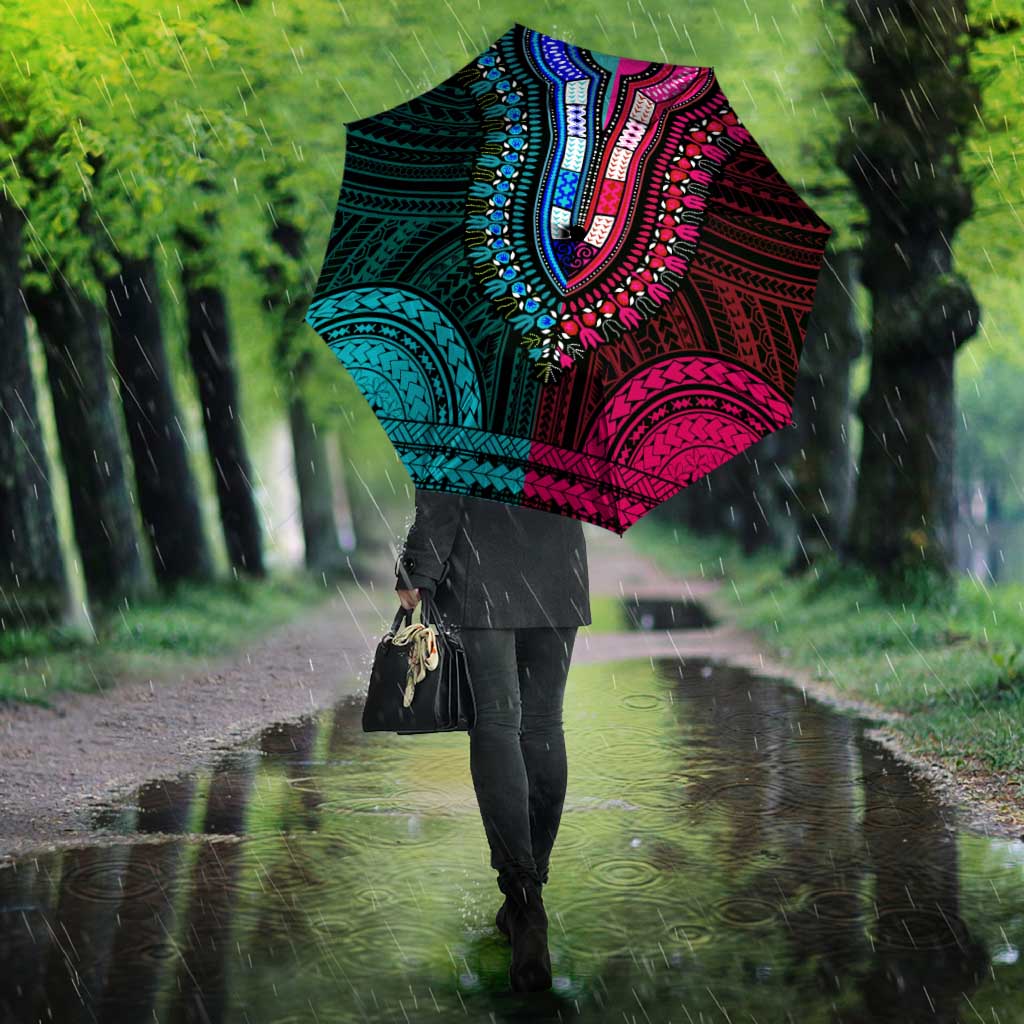 African Dashiki and Polynesian Pattern Umbrella Half Teal-Pink