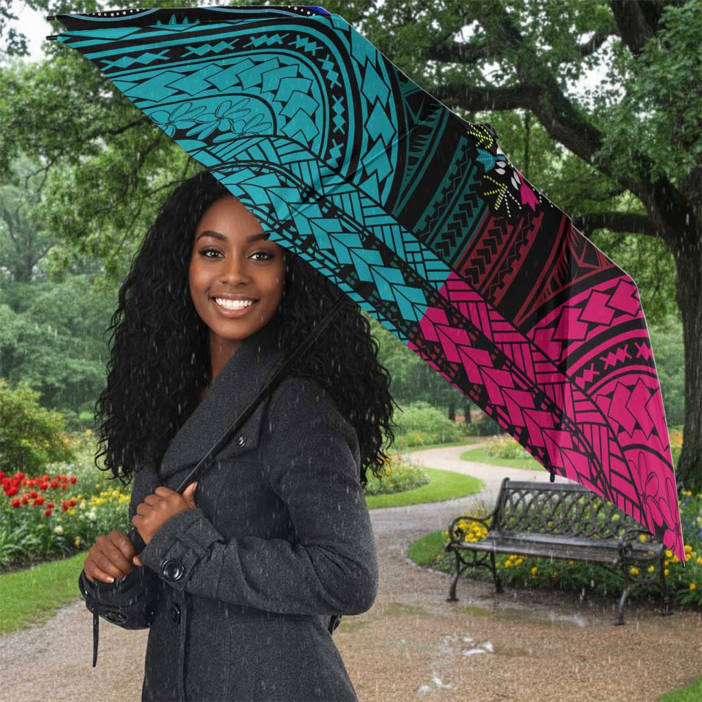 African Dashiki and Polynesian Pattern Umbrella Half Teal-Pink