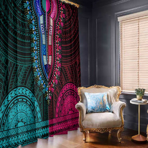 African Dashiki and Polynesian Pattern Window Curtain Half Teal-Pink