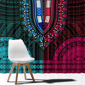 African Dashiki and Polynesian Pattern Window Curtain Half Teal-Pink