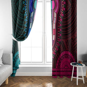 African Dashiki and Polynesian Pattern Window Curtain Half Teal-Pink