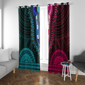 African Dashiki and Polynesian Pattern Window Curtain Half Teal-Pink