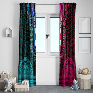 African Dashiki and Polynesian Pattern Window Curtain Half Teal-Pink